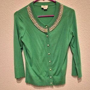 Kate Spade / Sweater Green Pearl Rhrinestone 100 Percent Cotton